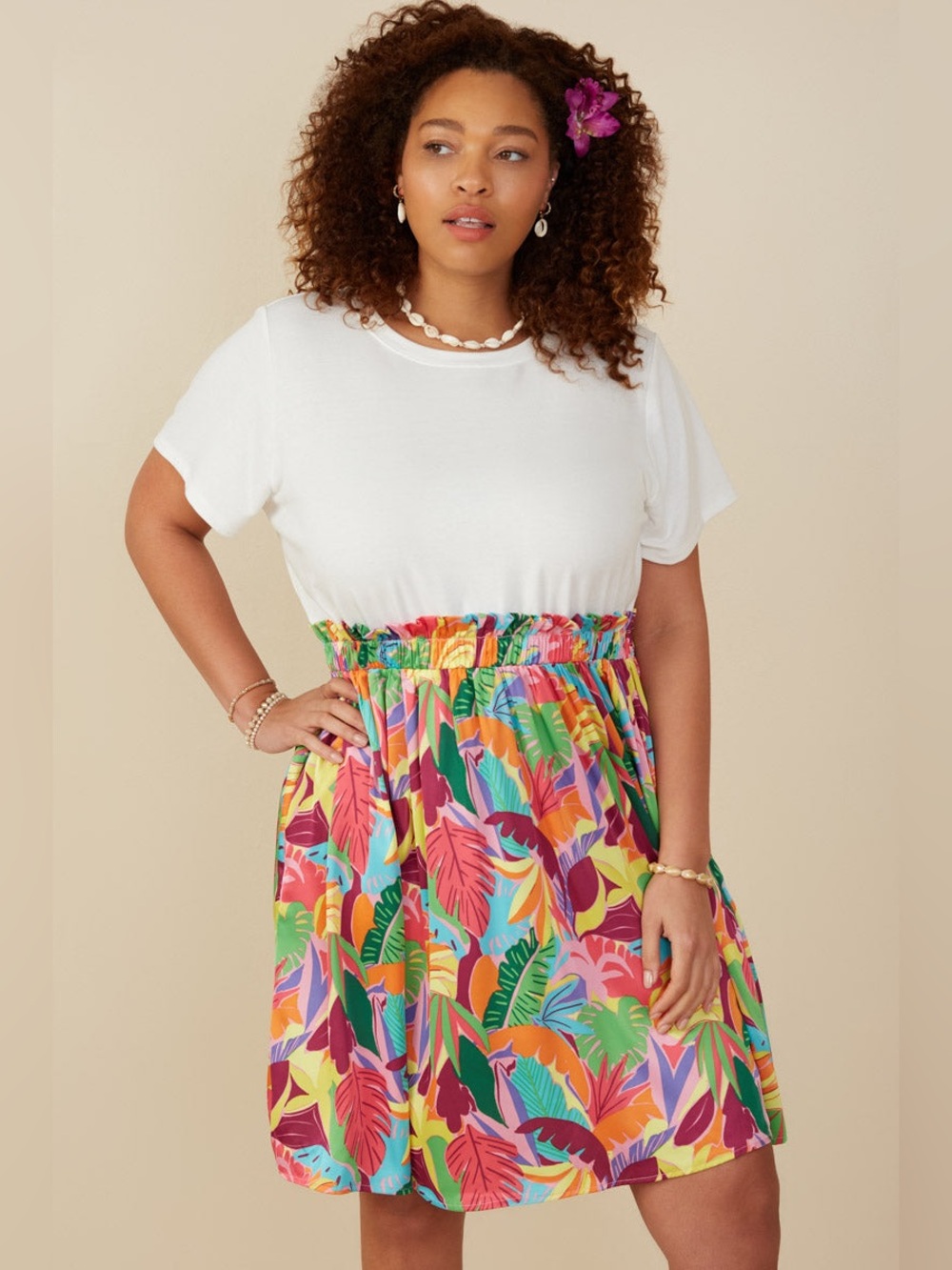 Hayden White Top with Multicolor Tropical Skirt